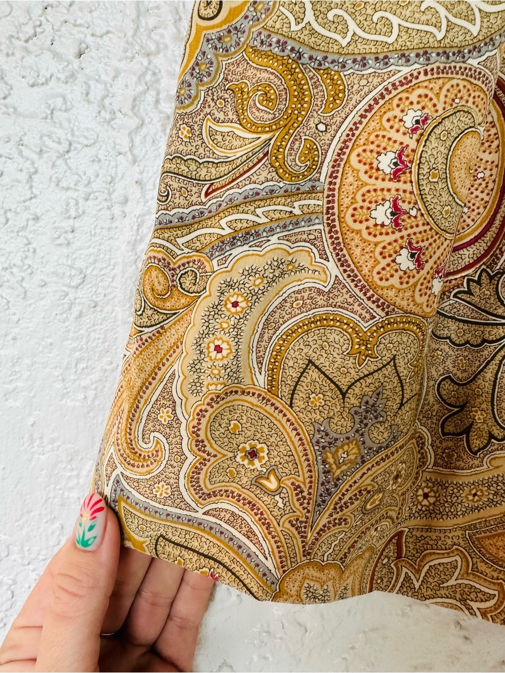 Vintage Liz Claiborne 100% Silk Paisley Midi Skirt Mustard Gold Pleated Size 10 - Picture 6 of 9